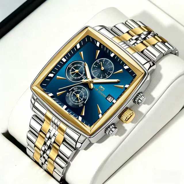 VA VA VOOM Square Men's Watch Multi Functional Chronograph Quartz Watches Luminous Waterproof Calendar Male Wristwatches(WA490)