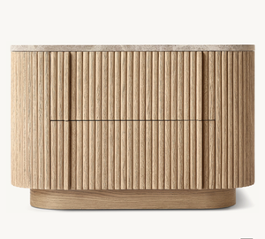 New European American Style <strong>Bedside</strong> <strong>Table</strong> Oak Wood <strong>Marble</strong> Closed Nightstand - Product Image 2