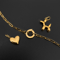 Pulsera de cadena de acero inoxidable chapada en oro de 14K para mujer con colgante de perro globo y corazón, joyería Emanco