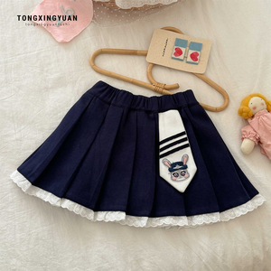 Tongxingyuan Childrens Skirt Navy Blue Pleated With Rabbit Tie School Style For Girls Cotton Fabric - Product Image 1