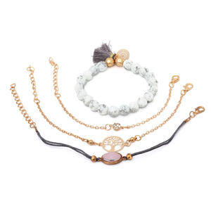 Parures de bijoux fantaisie pour femmes, bracelet en alliage de zinc, zircon, perles, design arbre de vie, ensemble de 4 pièces - Product Image 5