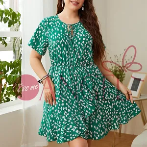 KISS ME ANGEL new explosive fashion plus size women's floral loose lace up color contrast sexy print dress