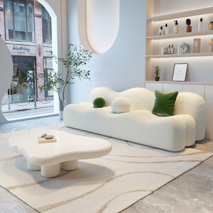 Divano di Design Irregolare Stile Crema, Lounge Curvo per Piccoli Soggiorni, Saloni di Bellezza, Negozi di Abbigliamento, Reception, Arredamento Commerciale - Product Image 4