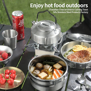 Ensemble de casseroles et poêles en acier inoxydable, antiadhésif, pour <span class=keywords><strong>cuisine</strong></span>, <span class=keywords><strong>camping</strong></span>, extérieur, <span class=keywords><strong>kit</strong></span> de <span class=keywords><strong>cuisine</strong></span> sans revêtement - Product Image 3