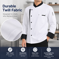 Veste de chef professionnelle blanche à manches longues avec bordure contrastante, uniforme de restaurant, veste de cuisinier, logo personnalisé, vêtements de travail pour boulangerie et restauration