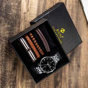 Wholesale Stainless Steel Men's Quartz Watch + <b>Leather</b> <b>Bracelet</b> With Gift Box Custom Logo - Product Image 4