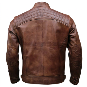Premium Men's Genuine Cowhide Leather Biker <b>Jacket</b> Vintage Brown Motorcycle <b>Racing</b> <b>Jacket</b> with Quilted Shoulders - Product Image 3