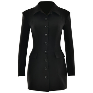 Robe ajustée à revers pour femmes, couleur unie, en polyester, à simple boutonnage, pour les rendez-vous FDC1312 - Product Image 5