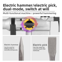 Marteau perforateur multifonction industriel tout cuivre, alimenté en courant alternatif 220V, pour perçage 32mm, vente directe transfrontalière, garantie 3 ans