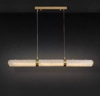 Lustre LED en cuivre et marbre alabastre à hauteur réglable, télécommande, anti-éblouissement, lumière du jour pour salle à manger/îlot de cuisine