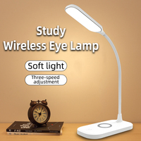 Lampe de bureau LED à commande tactile, chargeur de téléphone sans fil 15W, tête de lampe rotative, lampe de table multifonctionnelle, veilleuse pour PC et chambre à coucher