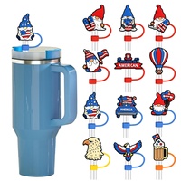 En gros, Capuchons de paille en silicone motif Gnome drapeau américain, universels 10mm, pour la Fête de l'Indépendance des États-Unis, accessoires pour boissons DIY