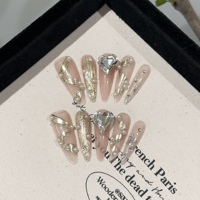 Faux ongles à presser faits main, noirs gothiques, avec papillon 3D et croix, réutilisables, longs, forme stiletto, à coller