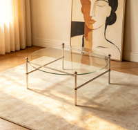 Table d'appoint ronde en verre trempé et acier inoxydable de style coréen moderne pour petit salon, salle à manger et usage hôtelier