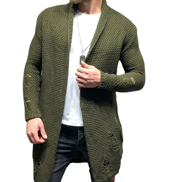 Mens Knitted Cotton Cardigan Fashion Long Sweaters Male Casual Solid Long Sleeve Slim Outwear Autumn Winter Warm Jacket