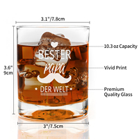 Vaso de Whisky Personalizado de 10.3oz con la Frase 'Bester Papa Der Welt', Regalo para el Día del Padre, Vaso Old-Fashioned para Papá