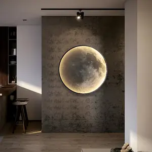 Decoration Design Minimalist Round Luxury Wall Light Lamp Lights Interior Living Room Bedroom Indoor Modern Moon Led Wall Lamps