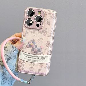 Étui de téléphone portable rétro pour iPhone 15 Pro <span class=keywords><strong>Max</strong></span>, motif de dessin animé de poney, imitation <span class=keywords><strong>cuir</strong></span>, cordon de poignet, bracelet, coque à coussin d'<span class=keywords><strong>air</strong></span> purement artisanale - Product Image 2