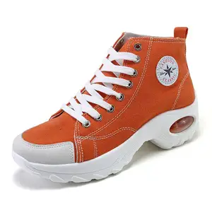 Wholesale High Top Canvas Shoes Women Lace Up Thick Sole Height Increasing Cushioning Anti Slippery