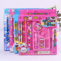 Lot de 10 fournitures scolaires écologiques en plastique et bois, design Kawaii, comprenant stylos à bille, crayons et ciseaux