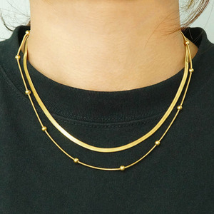 Zogxin Gold Double Layer Necklace 18K Purity Blade Chain Beaded Design For Women Fashion Jewelry - Product Image 2