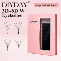 DIYDAY Cils synthétiques naturels longs et doux en fibres PBT fabriqués à la machine 3D 4D 5D 6D, 48 rangées