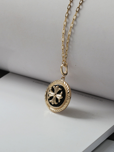 Collana con ciondolo in oro 14K da donna Vintage sfaccettato onice nero rotondo ciondolo con chiusura universale per aragosta - Product Image 3