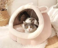 Lit pour animaux de compagnie de Style dessin animé de maison de chat confortable d'hiver chaud avec lit de chat en coton à motif solide en fausse fourrure et tissu