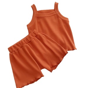 Set Estivo da Casa per Ragazze in Due Pezzi, Versione Coreana <span class=keywords><strong>Trendy</strong></span>, Tinta Unita, Traspirante in Poliestere/Cotone, <span class=keywords><strong>Abbigliamento</strong></span> con Canotta - Product Image 5