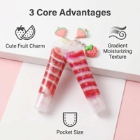 Waterdichte fruit-flavour lipgloss in tube, hydraterend, roze gestreept, draagbaar, normale maat, aangepaste logo-opdruk