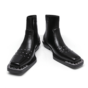 Bottes Chelsea tendance pour hommes, à bout carré et embout renforcé, rehaussantes, en cuir, à enfiler, pour la saison automne-hiver - Product Image 2