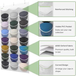 Organizador de Gorras de Béisbol con 24 Bolsillos para Colgar Sobre la Puerta, Bolsillos Profundos Transparentes para Guardar Gorras Detrás de las Puertas - Product Image 3