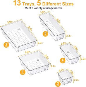 Hot Selling 7/9/10/12/16/21/25pcs Injection Molded Rectangle Desk <b>Drawer</b> Organizers Trays Set Clear <b>Plastic</b> <b>Storage</b> Bins - Product Image 3