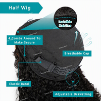 Demi-perruque 3-en-1 sans colle, invisible, en cheveux naturels birmans bouclés, pour femmes noires, avec clips de fixation, pour coiffures protectrices, en cheveux humains