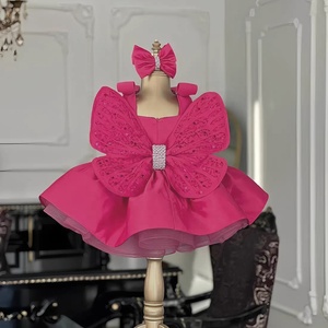 Vestido Corto de Princesa con Lazo de Mariposa Grande y Pedrería para Niñas, Color Rojo Rosa, para Actuaciones de Piano, Fiestas Nocturnas y Pasarela - Product Image 2