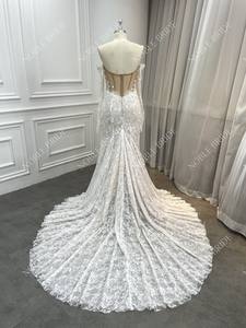 2026 האחרונה עיצוב שמלות כלה תחרה בתולת הים עם שמלת כלה שרוול ארוך שמלת כלה מוכנה לספינה - Product Image 2