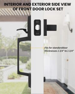 Juego de Manijas para <span class=keywords><strong>Puerta</strong></span> Principal de Villa en Negro Mate, Diseño Moderno, Palanca Reversible, Control Táctil Ambidiestro, Fácil de Usar en Hoteles y Apartamentos - Product Image 3