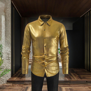 <b>Men's</b> Formal <b>Satin</b> Breathable Long Sleeve Dress <b>Shirt</b> Spring Knitted - Product Image 3