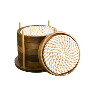 Wholesale Classic Wood <b>Coasters</b> <b>Set</b> with Holder Unfinished Eco-Friendly Customizable Size - Product Image 6