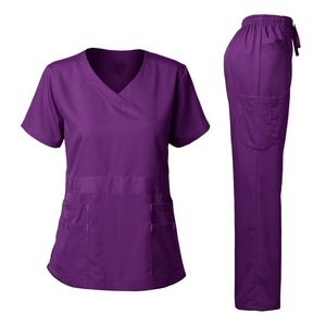Women <b>Scrub</b> Set Wine Red V-Neck Top And Pants Moisture Wicking Hospital Uniforms For Medical Staff - Product Image 2