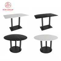 Meubles de salle à manger de café de luxe canapé demi-rond en cuir avec design matelassé ensemble de table et de chaises rondes en marbre commercial