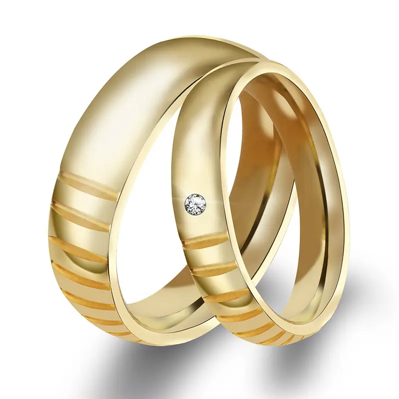 공장 도매 뜨거운 판매 패션 결혼 반지 골드 18k 커플 반지 생일 약혼 다이아몬드 반지 보석