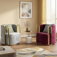 Fauteuil pivotant moderne de salon, chaise individuelle de luxe avec structure en métal doré et acrylique pour salon, fauteuil pivotant Teddy