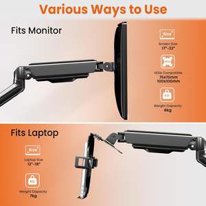 Support mural pour <span class=keywords><strong>ordinateur</strong></span> <span class=keywords><strong>portable</strong></span> réglable à ressort à gaz <span class=keywords><strong>articulé</strong></span> à mouvement complet avec <span class=keywords><strong>bras</strong></span> de plateau détachable pour supports de moniteurs d'ordinateurs portables de 12 à 17 pouces - Product Image 2