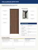 Porte intérieure moderne minimaliste en aluminium et bois TH50, cadre en alliage d'aluminium, feuille de porte de 50 mm remplie de graphène, insonorisée et étanche pour