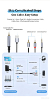 Câble Convertisseur Audio RCA Mâle vers Double RCA Mâle 3,5 mm Coaxial à Paire Torsadée, Connecteurs Plaqués Or, Alimentation USB, Microphone, Haut-parleur
