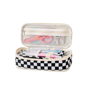Nouvelle Arrivée Transfrontalière : Trousse à Crayons à Motif Écossais Grande Capacité, Organisateur de Bureau pour Étudiants, Double Fermeture Éclair, École et Bureau - Product Image 1