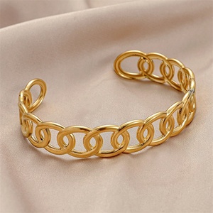 Fashion Dainty Minimalist Jewelry Tarnish Free Stainless Steel Hollow Link Chain <b>Cuff</b> Bangle <b>Bracelet</b> - Product Image 2