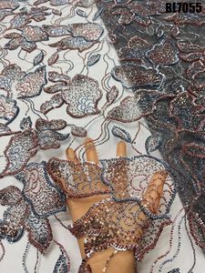 Hecho a mano diseño personalizado vestido de noche de lujo perla con cuentas de encaje mano de obra fina tul malla lentejuelas pesadas de moda 5 yardas - Product Image 3