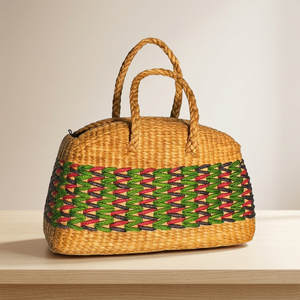 <b>Straw</b> Bohemian Tote <b>Bag</b> With Colorful Panelled Weave Pattern Zipper Closure Casual Shoulder Handbag For Daily Use All Seasons - Product Image 1
